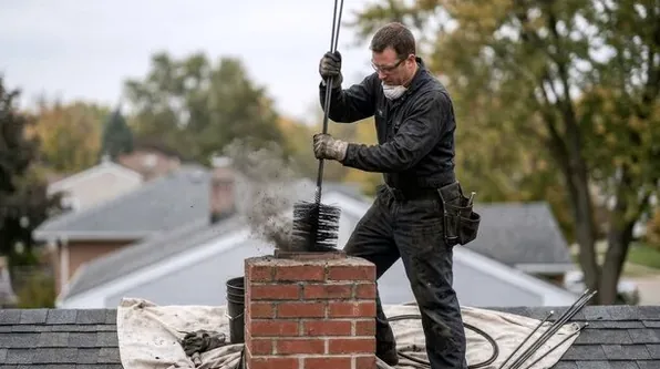 Chimney sweep on a Chapel Hill roof